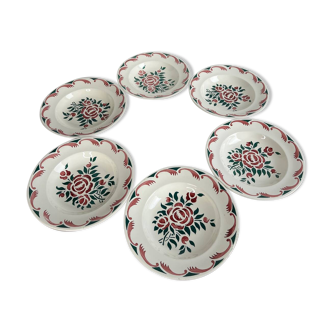 Lot de 6 assiettes creuses anciennes LONGWY modèle Alsace