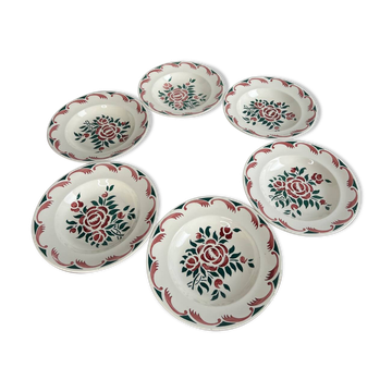 Set of 6 old soup plates from the French manufacturer LONGWY, Alsace model