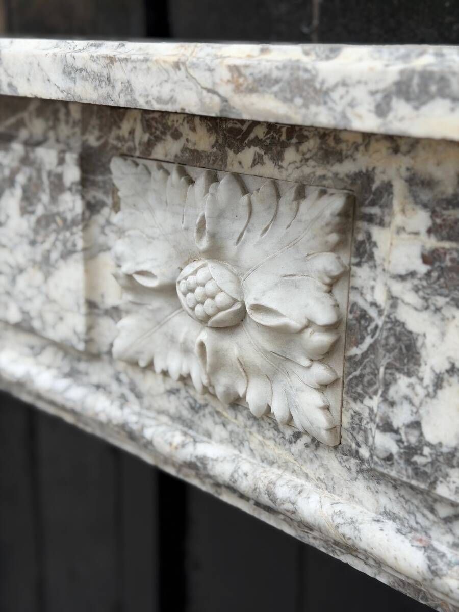 Louis XVI fireplace in grey Ardennes marble, late 18th century.