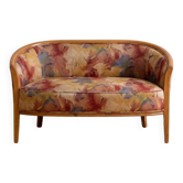 Banquette 2 places style Louis XV en bois et tissu floral