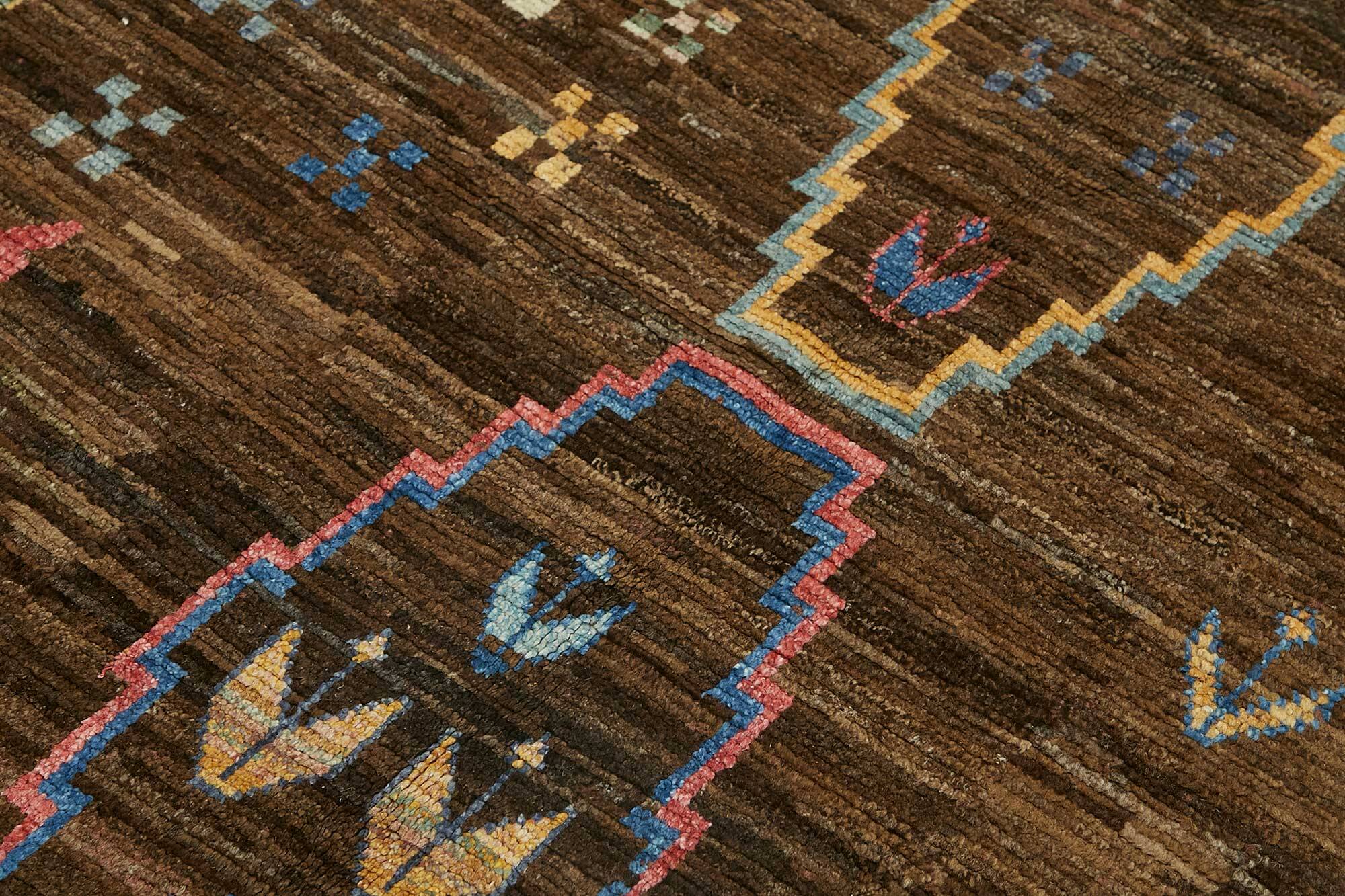 Hand-Knotted Tribal Unique 145 cm x 200 cm Brown Wool Carpet