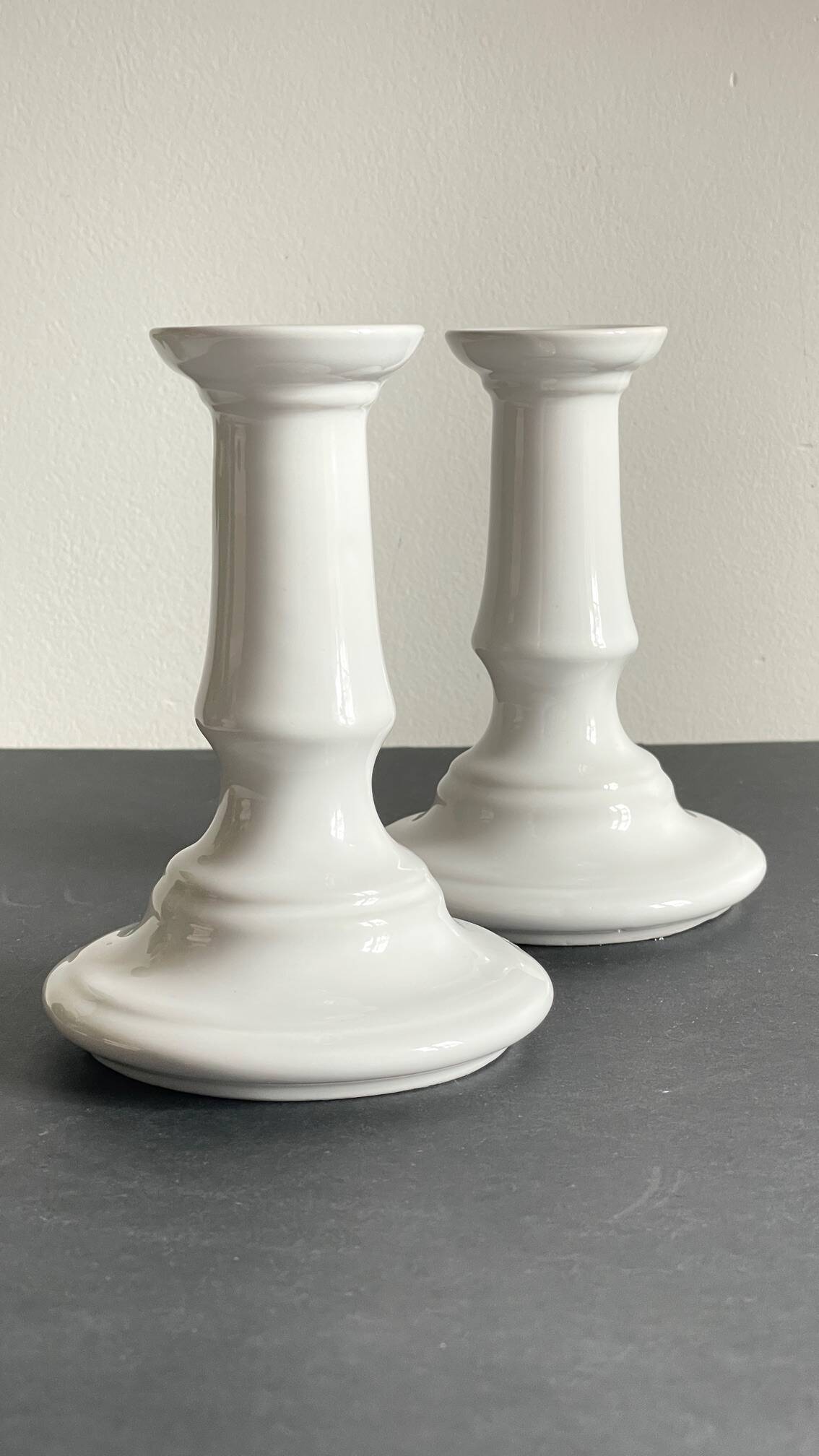 Antique White Ceramic Candlesticks