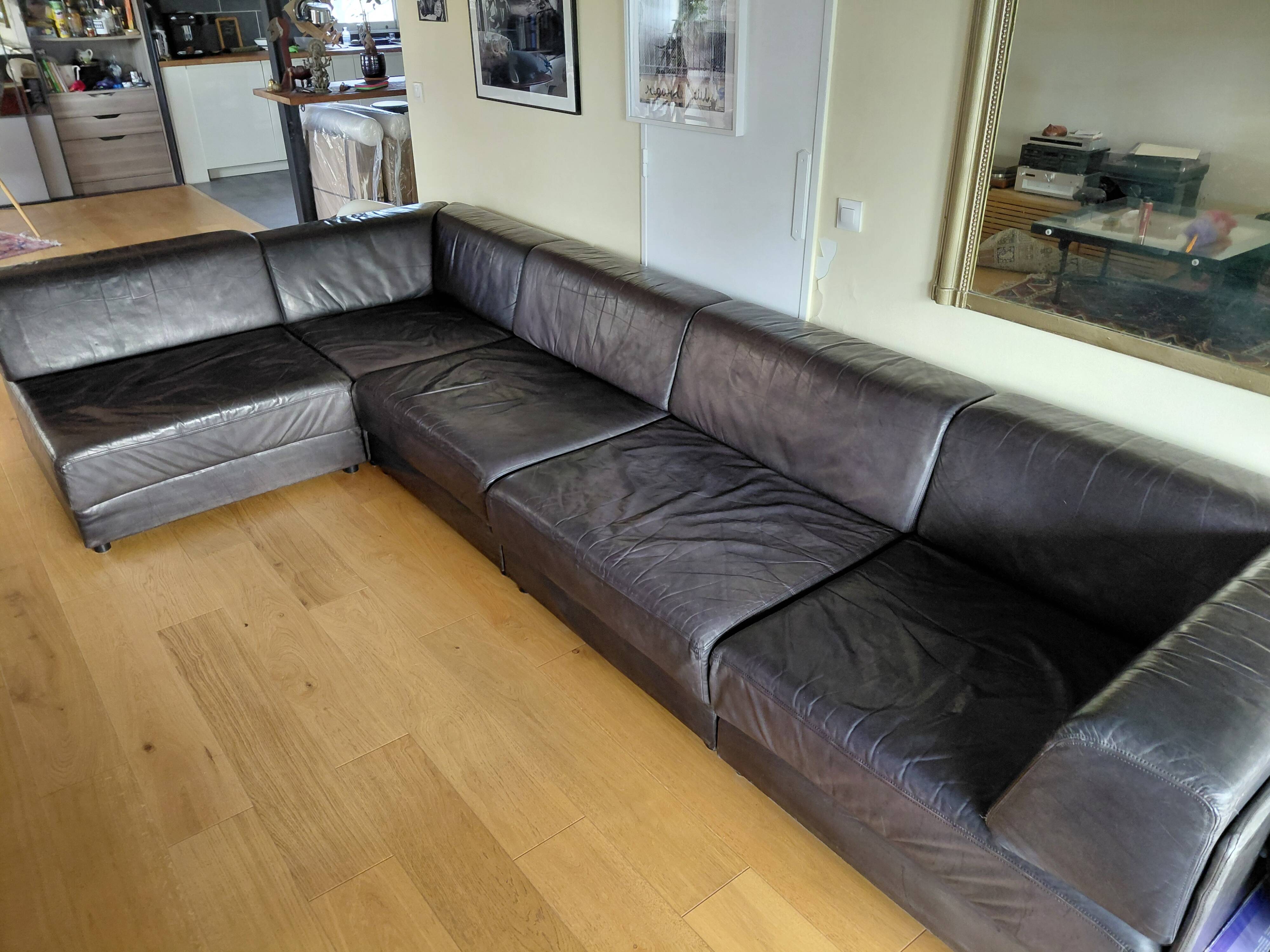 Canapé modulable De Sede DS76 en cuir noir (5 modules)