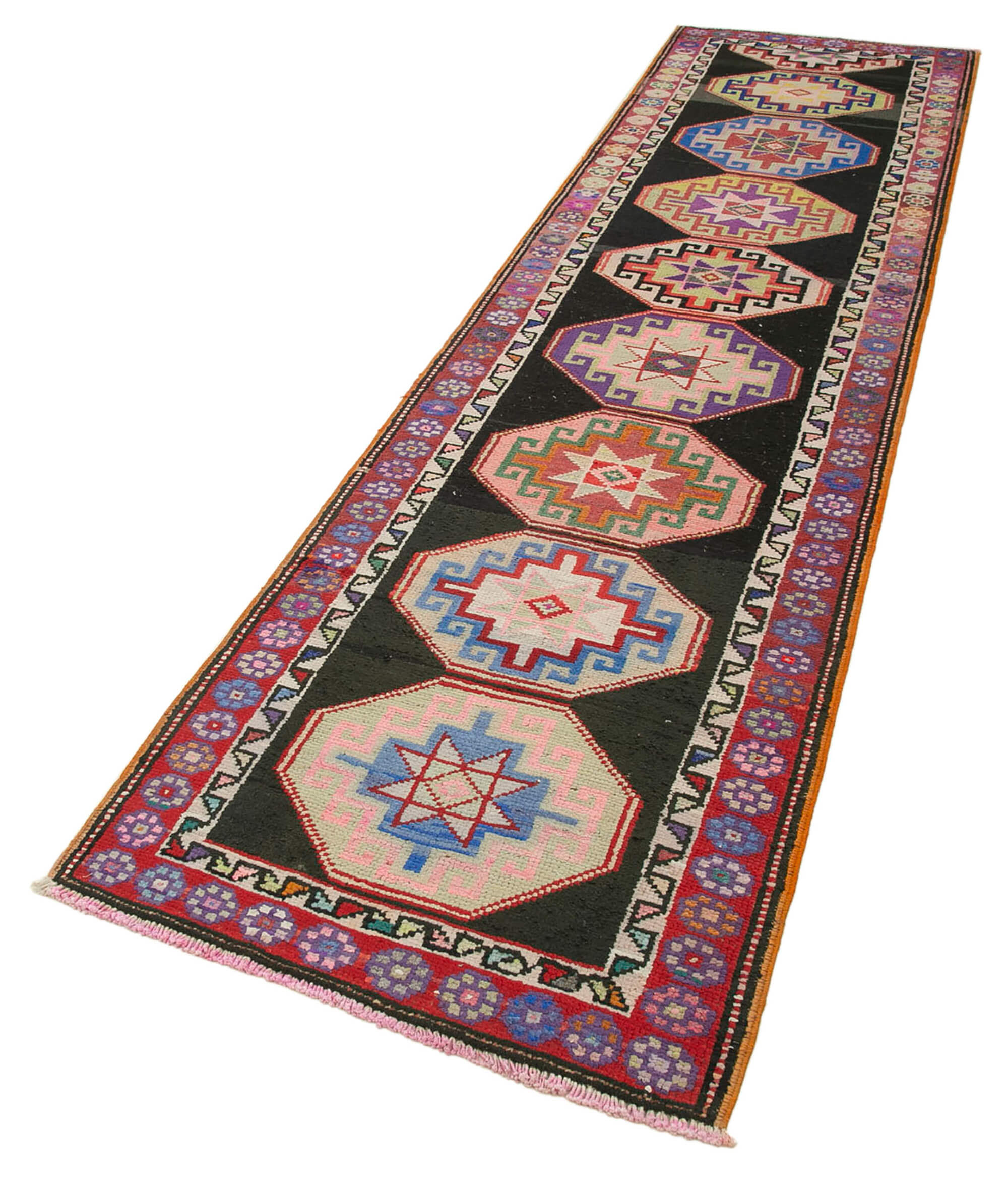 Handwoven anatolian multicolor runner rug 87 cm x 330 cm