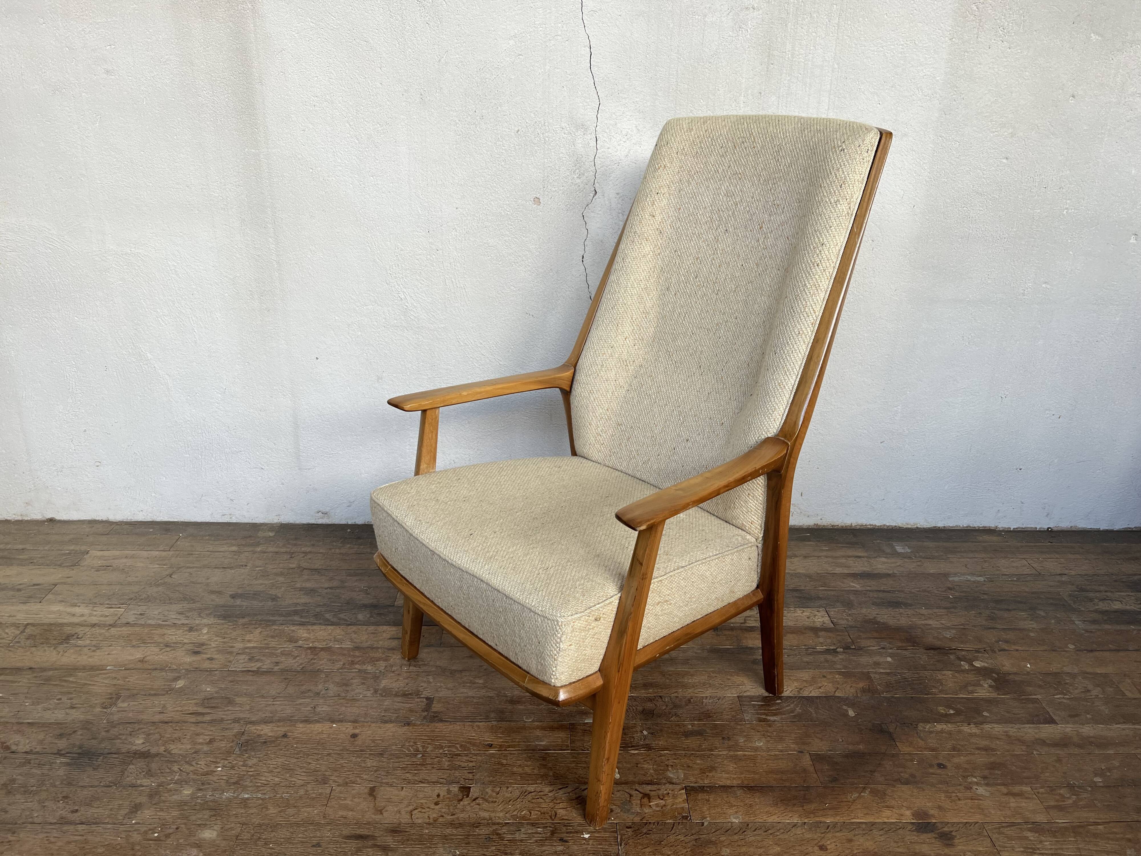 Vintage Scandinavian 1960s armchair in original ecru fabric drowned