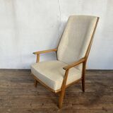 Vintage Scandinavian 1960s armchair in original ecru fabric drowned