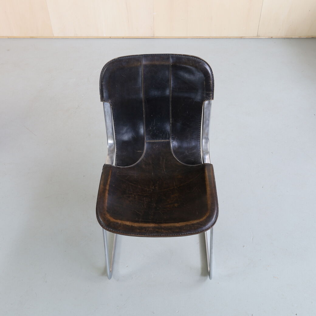 Chaise de salle à manger en cuir de Cidue, années 1970