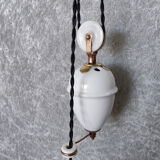 White ceramic rise and fall system with opaline lampshade