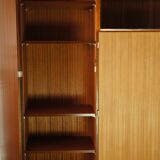 Two-tone teak & vintage chrome glass wardrobe
