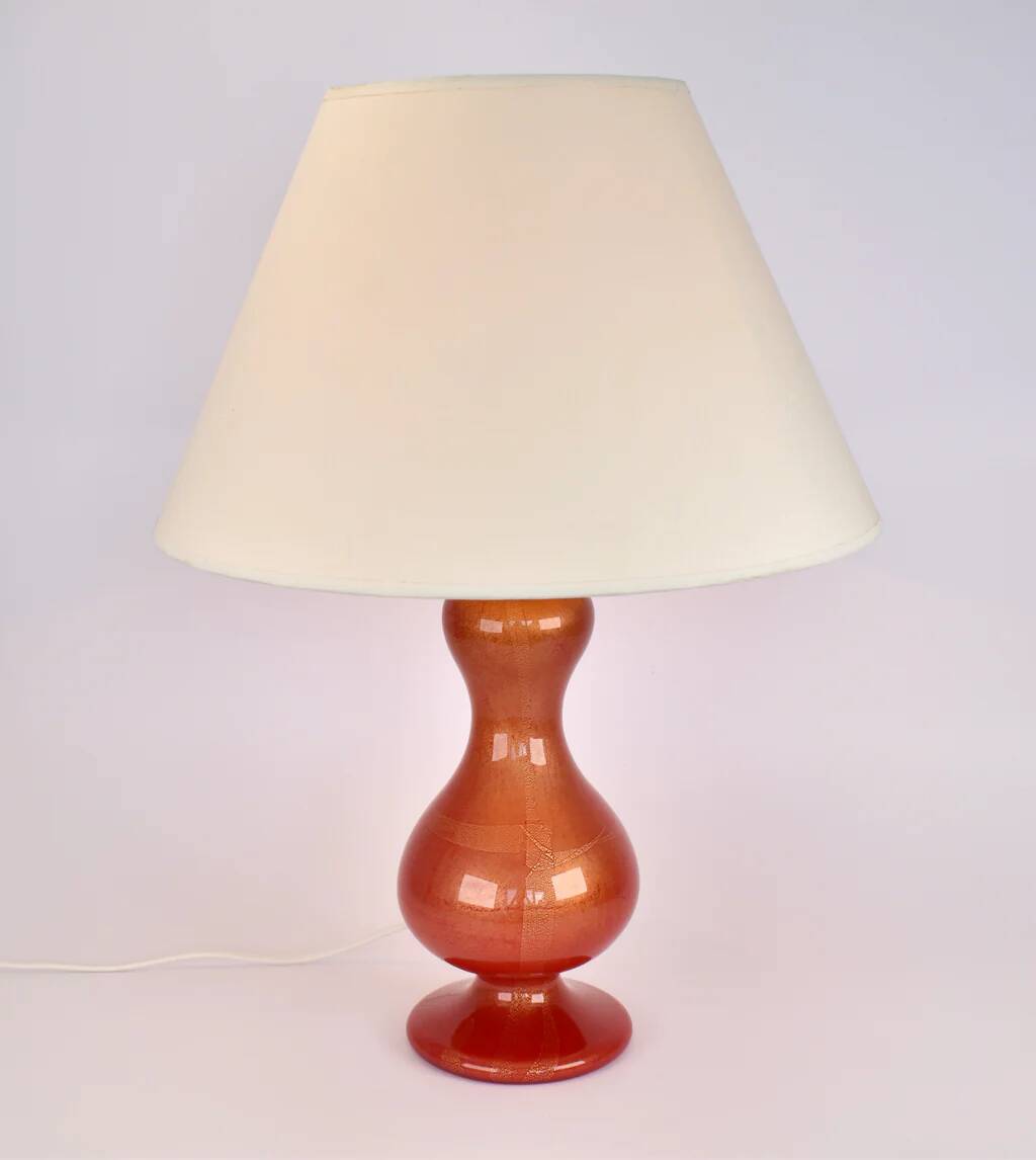 Lampe de table en verre Murano rouge et or, milieu du siècle
