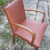 Light brown and wood Bridge armchair, from the 40s-50s