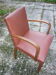 Fauteuil bridge marron clair et bois des années 40-50