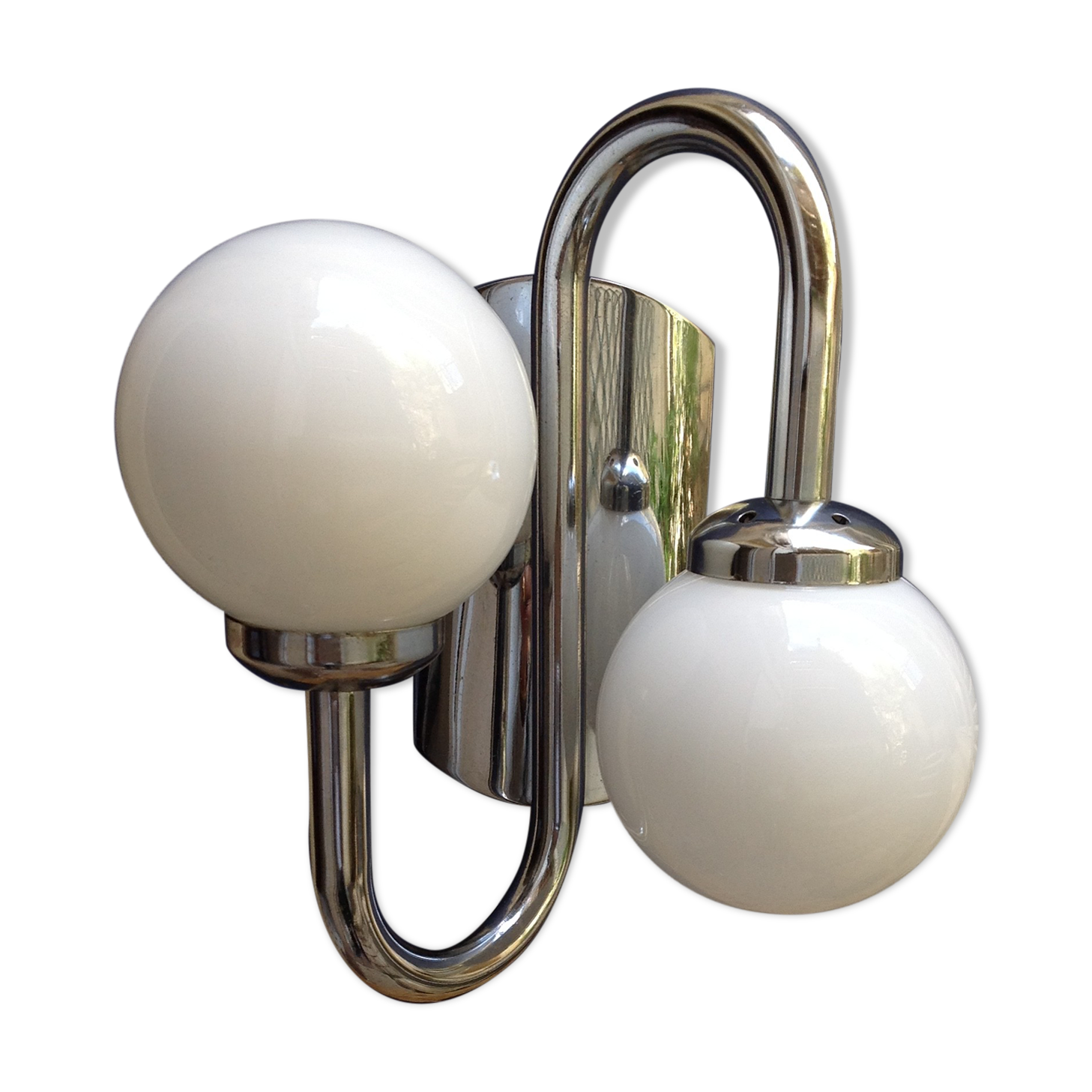 Vintage chrome sconce with opaline globes, 70