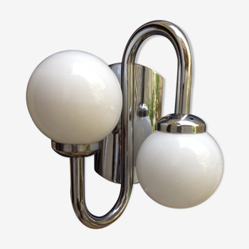 Vintage chrome sconce with opaline globes, 70