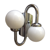 Applique chromée vintage avec globes en opaline, années 70