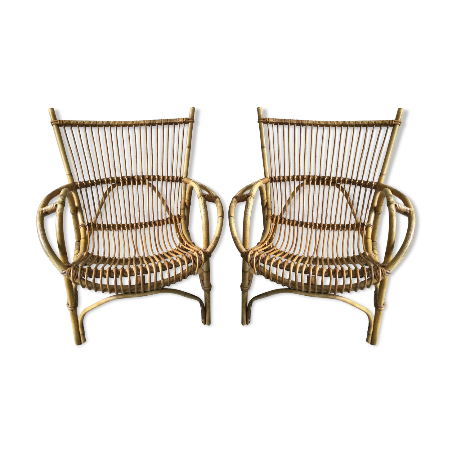 Paire de fauteuils en rotin et bambou années 50/60