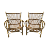 Pair of rattan and bamboo armchairs 50s/60s