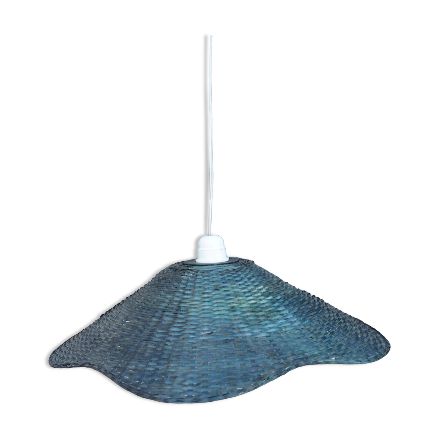 Blue wicker flower pendant lamp