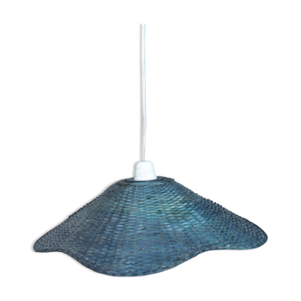 Blue wicker flower pendant lamp