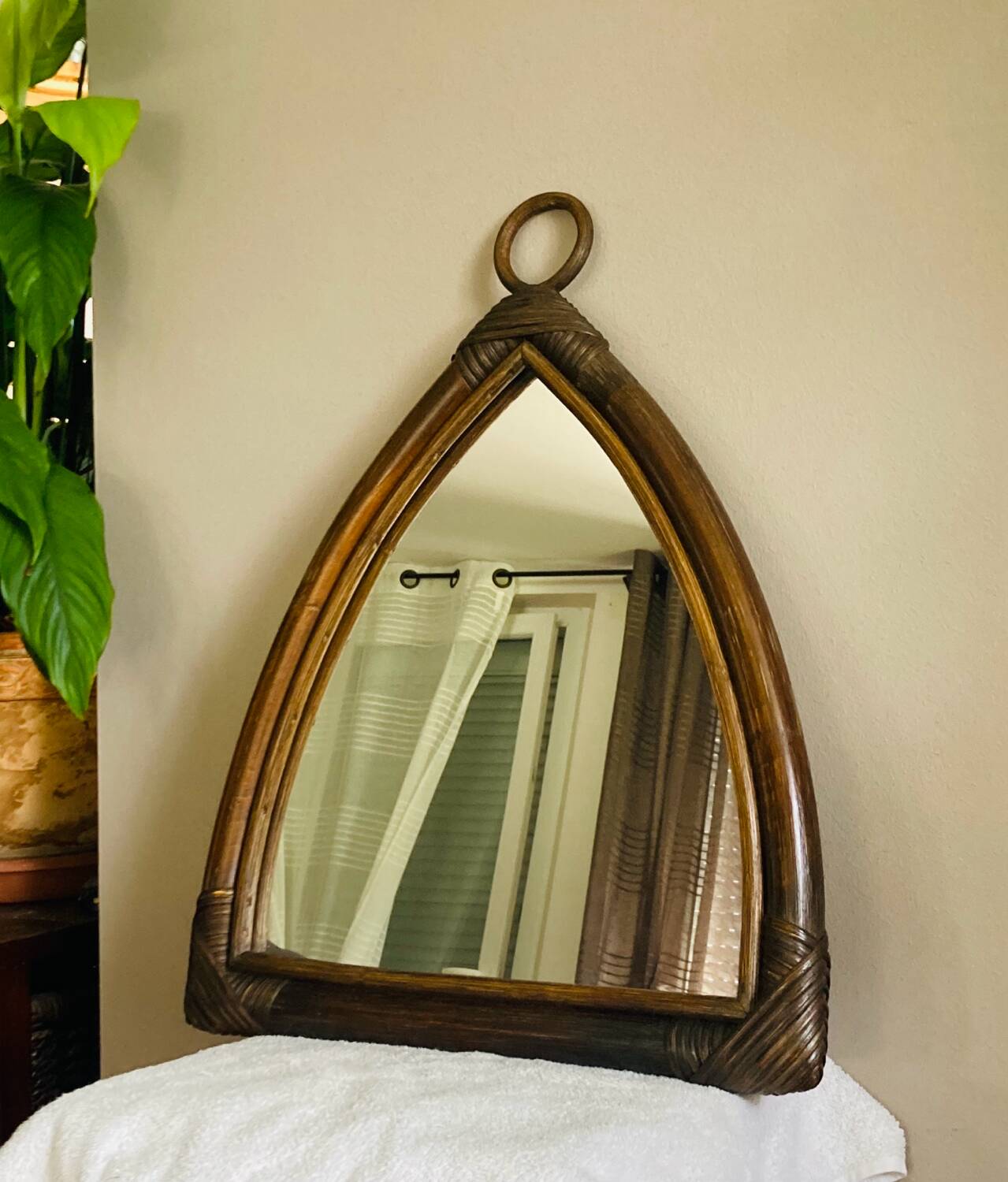 Miroir  Vintage en Bambou Rotin années 1970