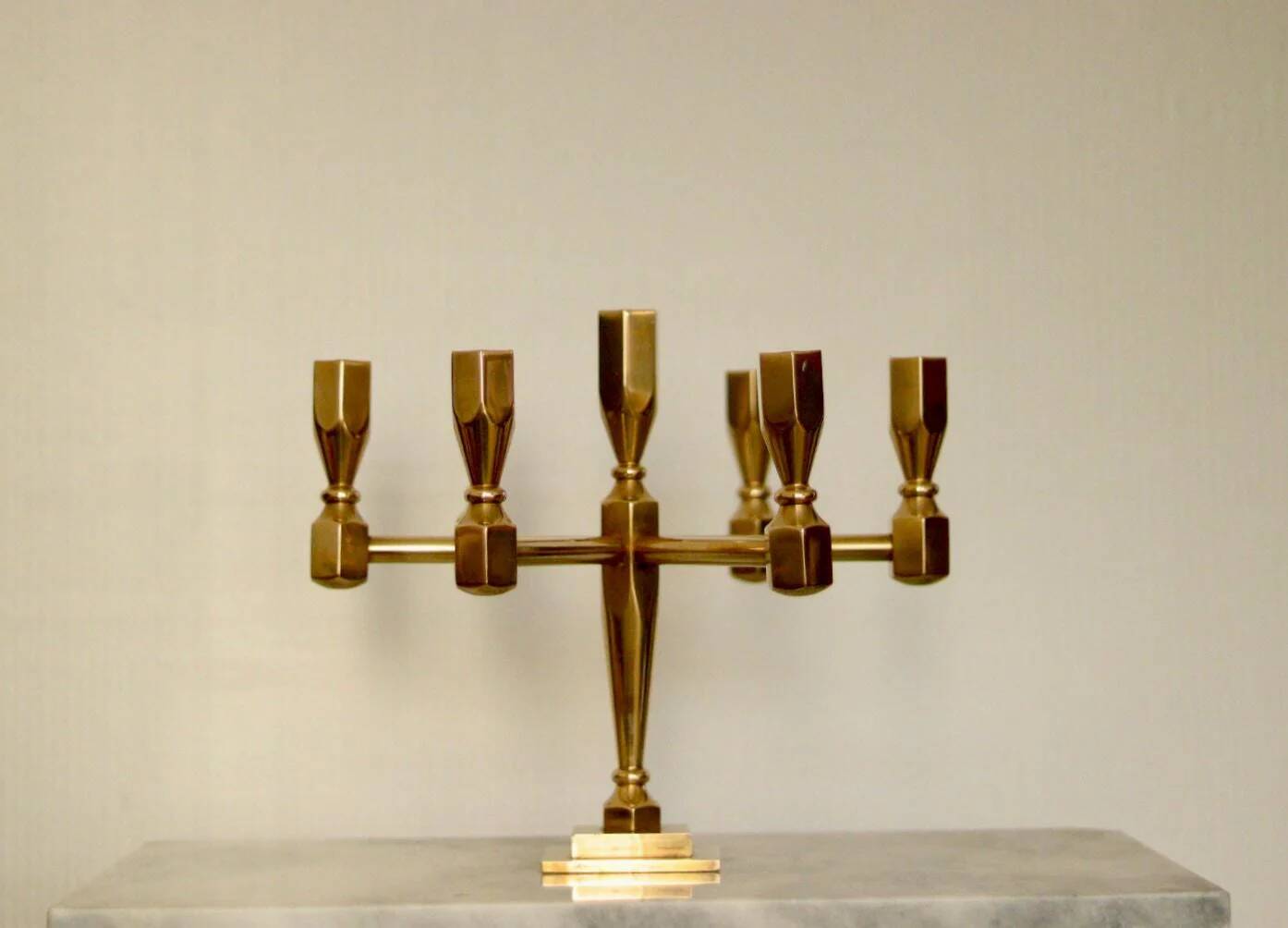 Swedish vintage brass seven arm candelabra by Gusum