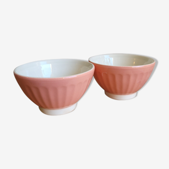 Deux bols en porcelaine opaque rose