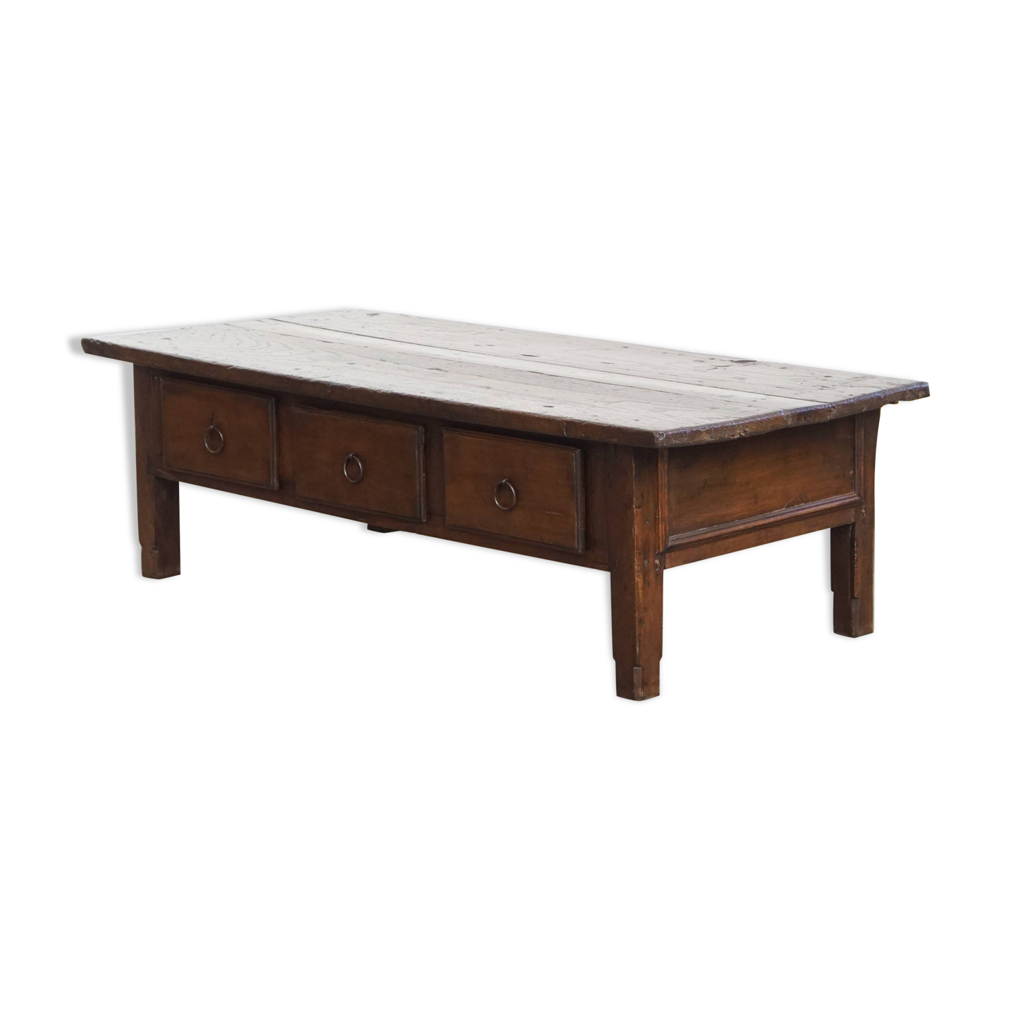 Table basse antique d'Europe du Sud du XVIIIe siècle avec trois tiroirs