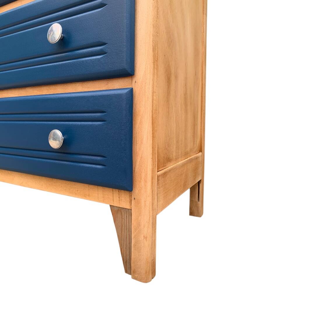 Art Deco chest of drawers in raw wood and blue, 1940
