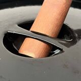 Black enamelled cast iron pot with a teak handle in mid-century style by Timo Sarpaneva for Rosenlew of Finland, 1960s.