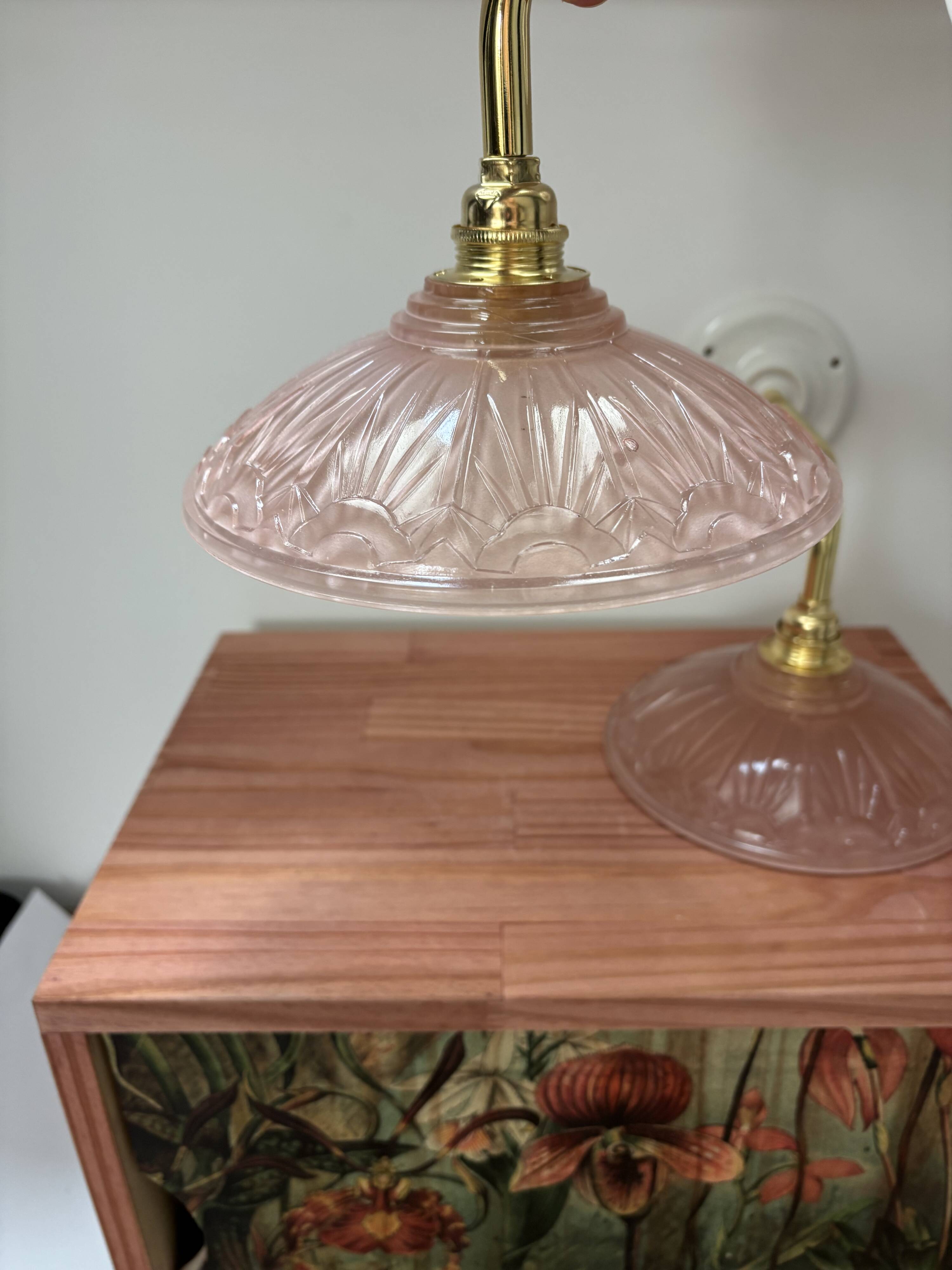 Vintage pink Art Deco glass wall lights