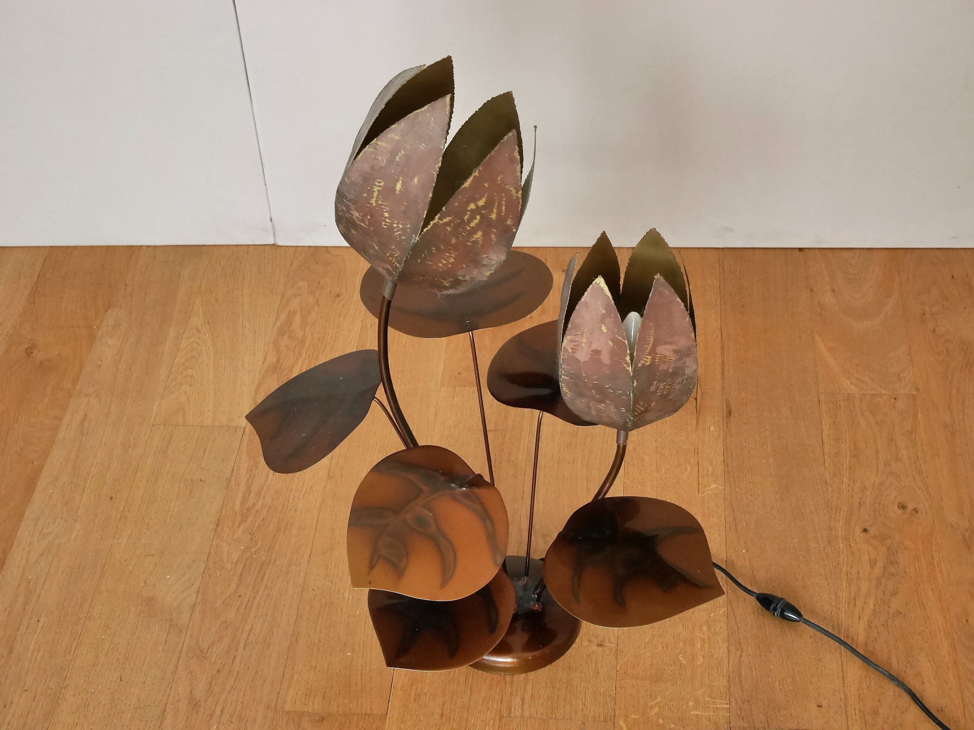 Flowers early 1970s brass lamp