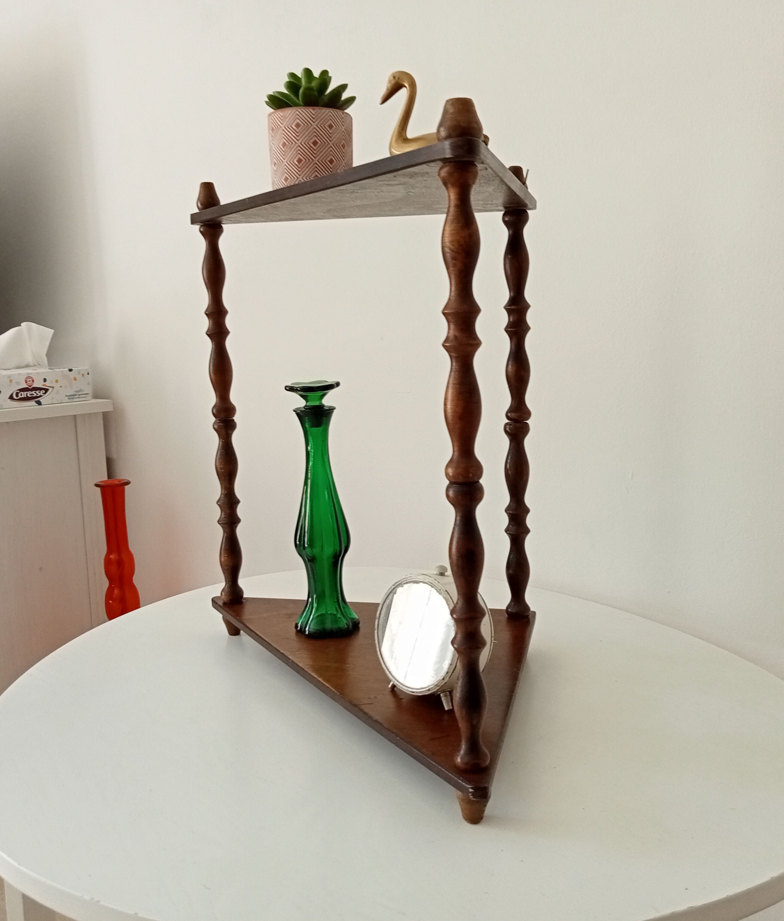 Vintage turned wood wall shelf