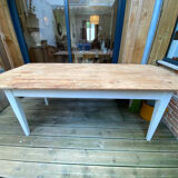 Old farm table with white base and drawer