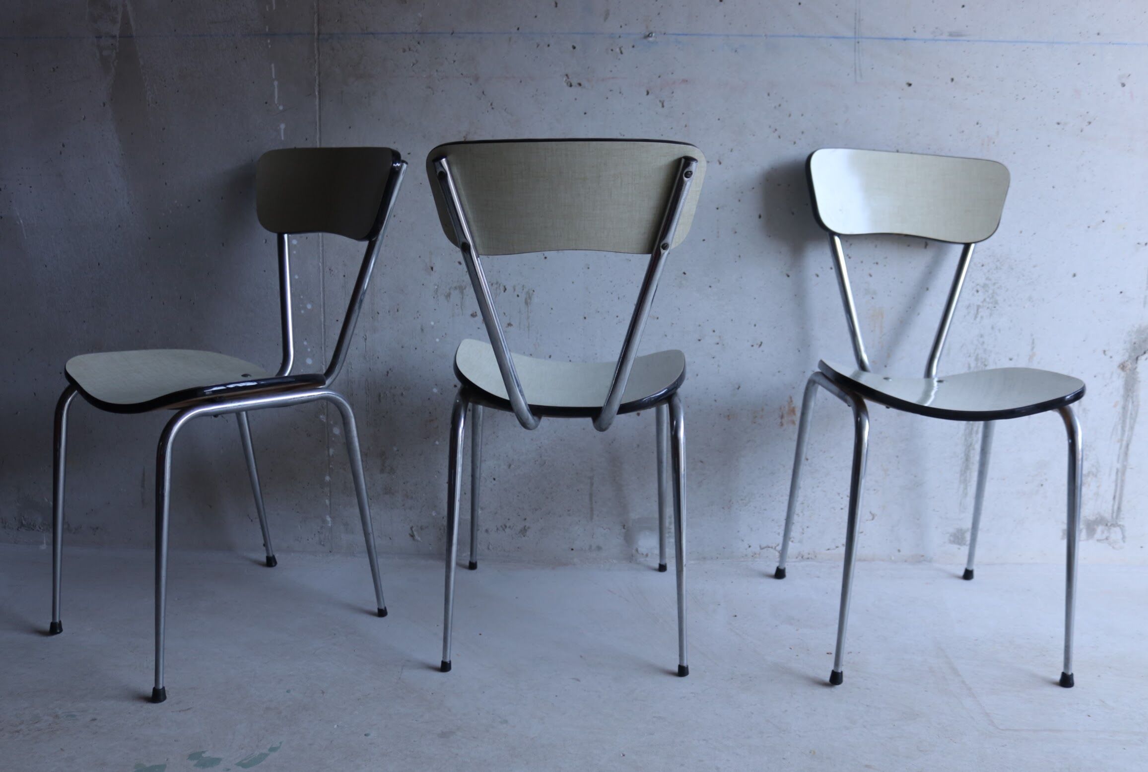 3 chairs in formica cream and khaki 50s