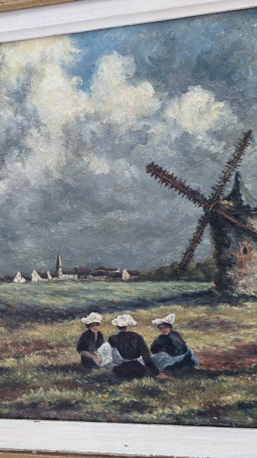Old HP painting Breton landscape signed