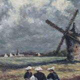 Ancien tableau HP paysage breton signé