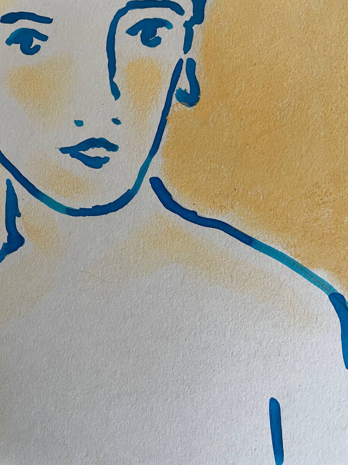 Signed painting in Chinese ink and pastel, “art deco” female portrait