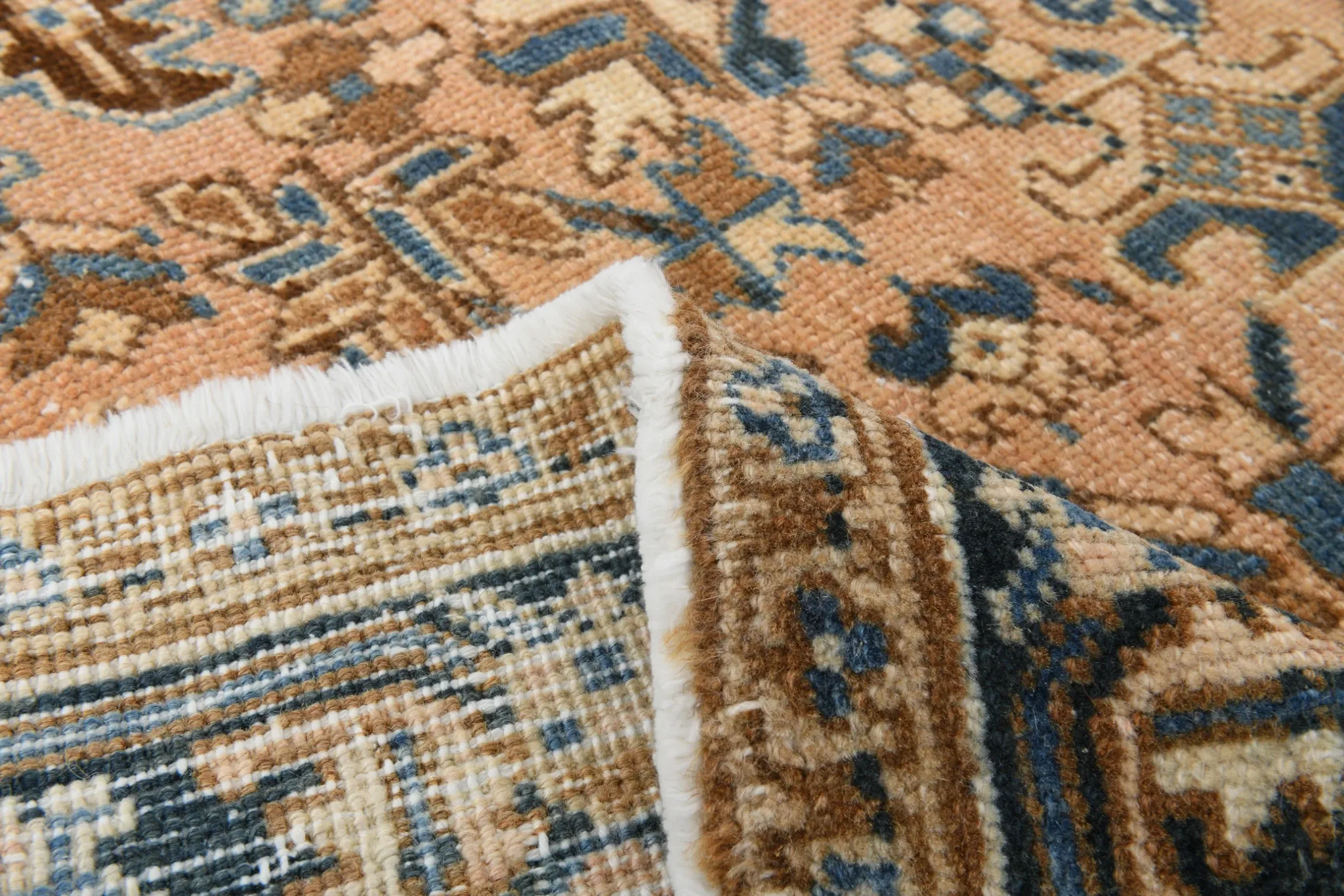 Navy Blue & Peach Oriental Persian Rug, Oriental Pattern Living Room Decor