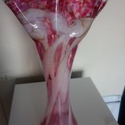 Grand vase corolle évasé 50cm - moucheté rose & blanc Design 70'