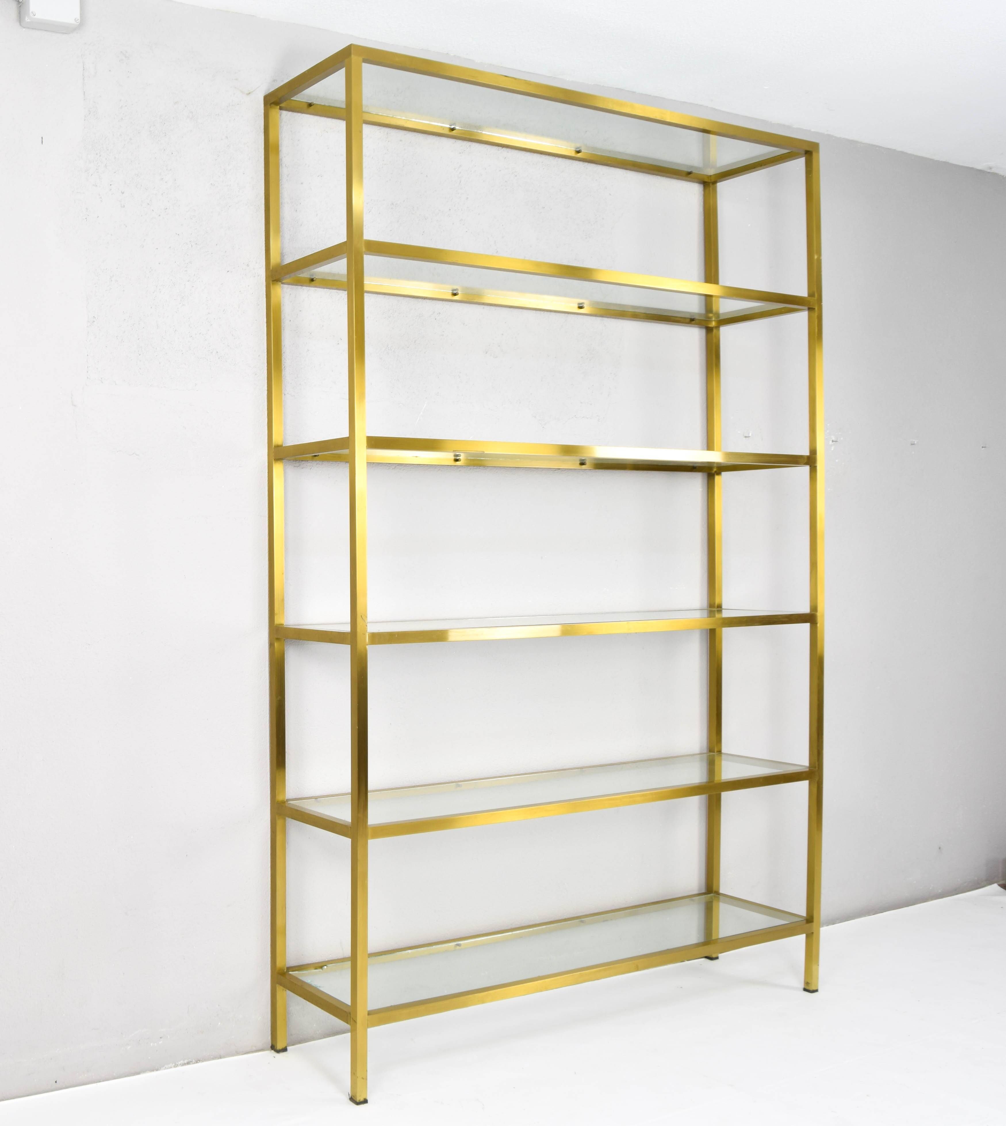Hollywood Recency Brass and Crystal Shelving, France 70s