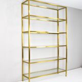 Hollywood Recency Brass and Crystal Shelving, France 70s