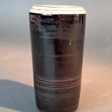 Small monogrammed black enameled ceramic vase by Willy Steinlin, Switzerland 1960.