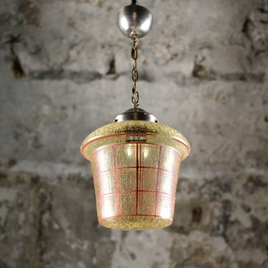 Mid-century crackle glass lantern with checkered pattern, France