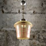 Mid-century crackle glass lantern with checkered pattern, France