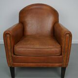 Fauteuil club néerlandais vintage en cuir de couleur cognac