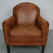 Vintage Dutch leather club chair in cognac color