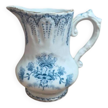 Antique milk jug from Saint-Amand and Hamage Regency in blue ironstone.