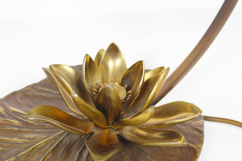 Stunning solid bronze 'Lily' table lamp signed by Maison Charles