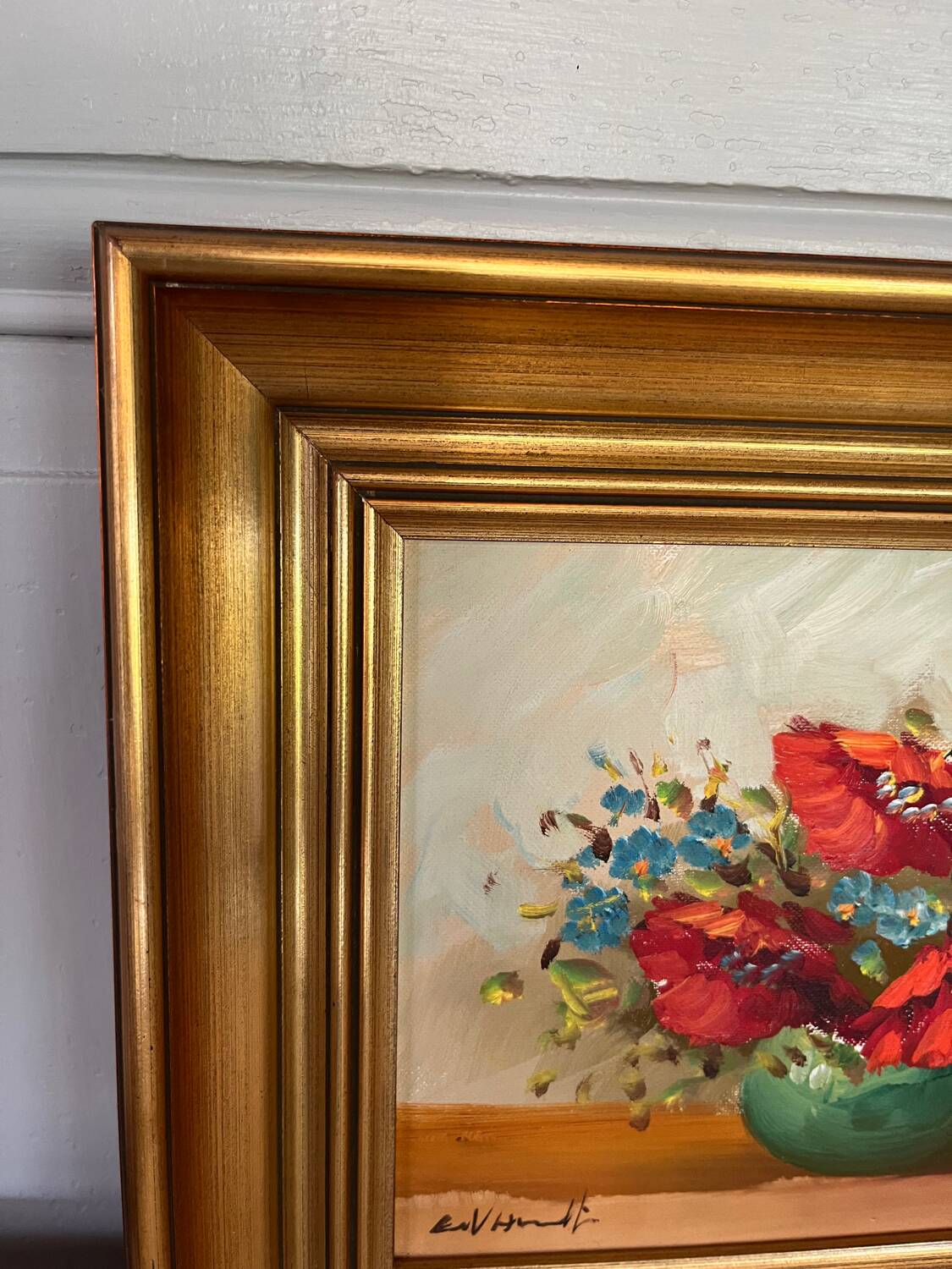 Oil on canvas - bouquets in red tones