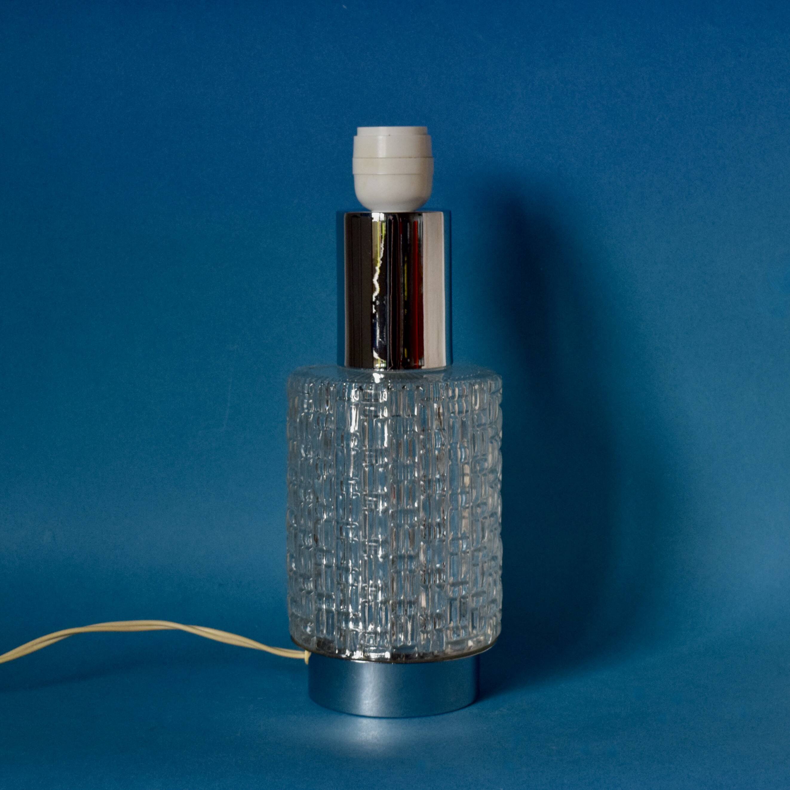 Vintage textured glass and chrome-plated steel lamp base - 1960